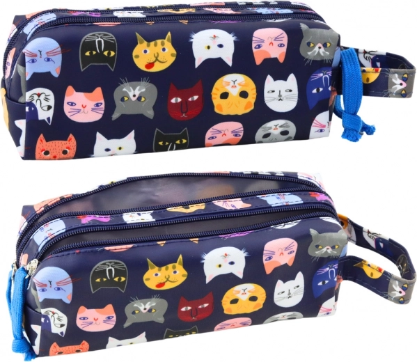 Iskolai tolltartó Színes Macskák Két zseb kék 22cm