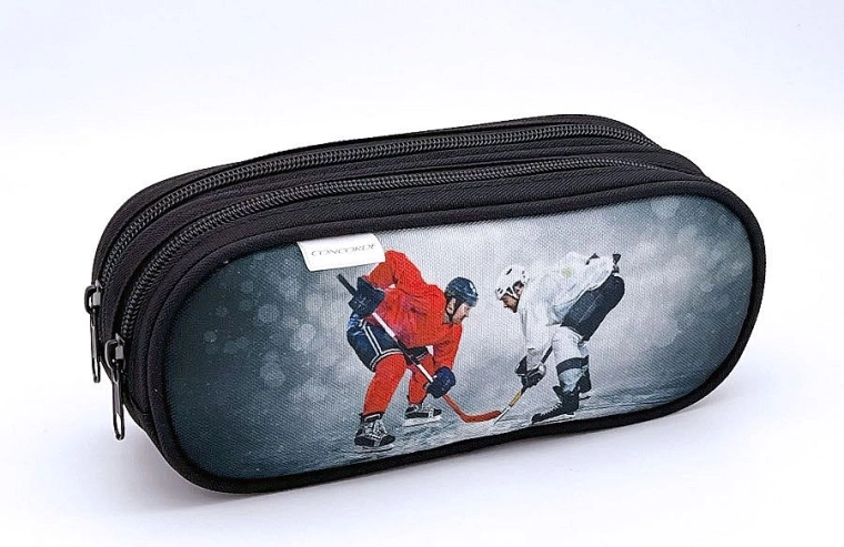 Etue jégkorcsolya motívummal, 2 cipzár, szürke