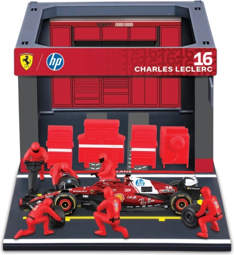 Bburago Formula Racing F1 Pit Pass szett Ferrari SF-25 (2025) Charles Leclerc 1:43