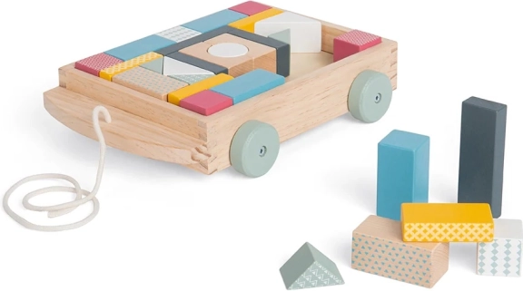 Bigjigs Toys fa húzós kocsi építőkockákkal
