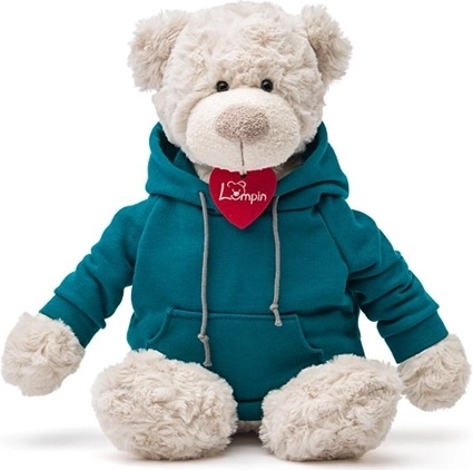 Woodyland Spencer plüss mackó kék kapucnis pulóverben, 36 cm