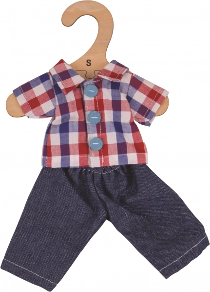 Bigjigs Toys kockás ing és farmer a babának