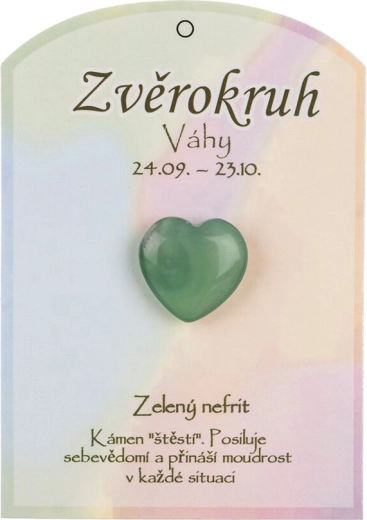 Zöld nefrit szív alakban a Mérleg csillagjegyhez
