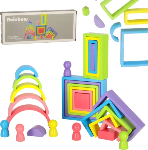 Fából készült szivárványos fejlesztő kockák – építőjáték és puzzle gyerekeknek