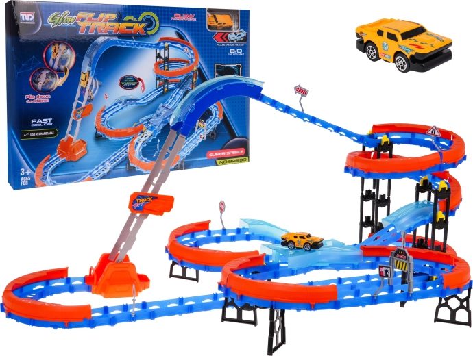 Versenypálya létrával, 90 részes, LED-es kisautóval