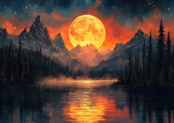 Gyémánt festés Arany hold a hegyekben 30x40cm