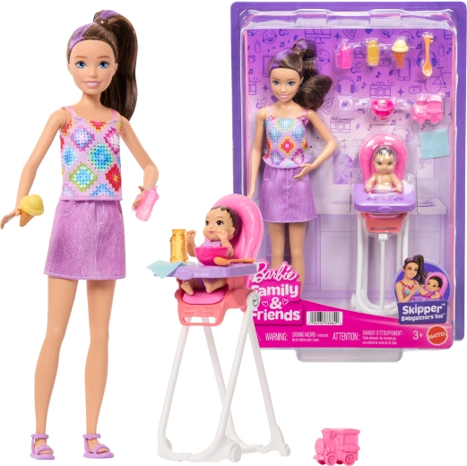 Barbie Skipper bébiszitter babával és etetőszékkel