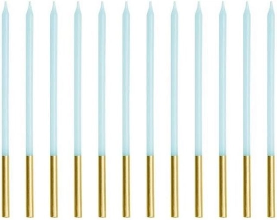 Hosszú születésnapi gyertya világoskék színben arany végződéssel 14 cm - 1 db
