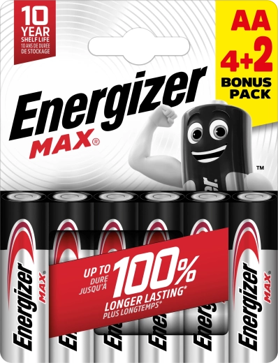 Energizer Max AA alkáli elemek 6 db (4+2 ingyen)