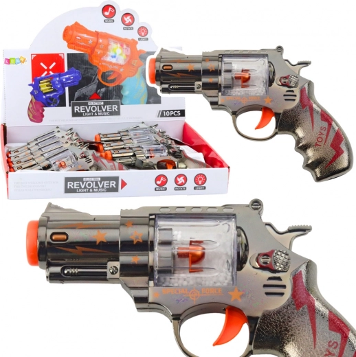 Gyerek revolver fényekkel és hangokkal, mozgó golyókkal
