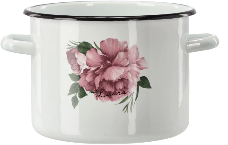 Zománcozott lábas 4,5 l, 20 cm, fehér, Pünkösdi rózsa Laura