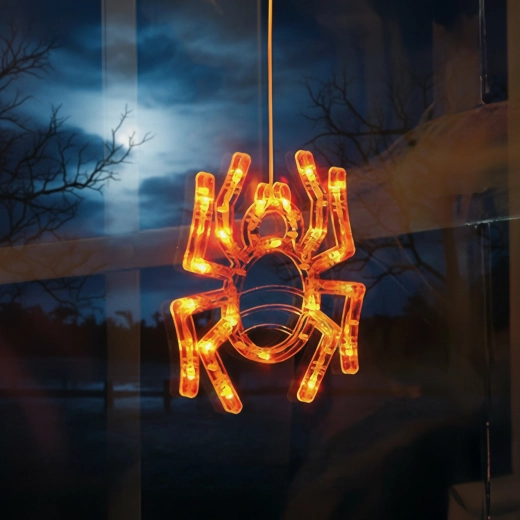 Halloween-i világító pókdekoráció tapadókoronggal, 12 LED