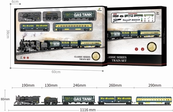 Vasúti készlet gőzmozdonnyal és kocsikkal