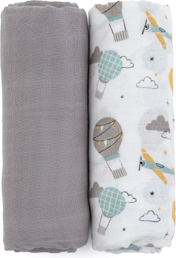 Petite&Mars bambusz muszlin takaró 2 db misty grey planes 120 × 120 cm