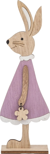 Nyuszi hölgy figura lila velúr ruhában, 22,5 cm
