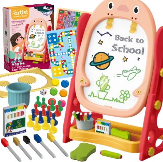 Woopie kétoldalas mágneses tábla rajzoláshoz és betűk-számok tanulásához, 56 darab