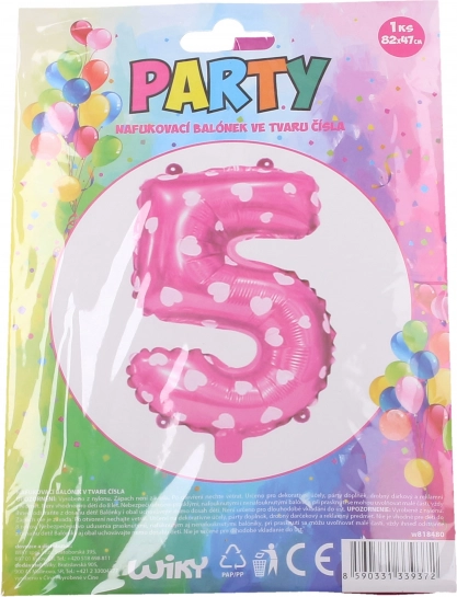 Rózsaszín 5-ös számú lufi szívecskékkel 82 × 47 cm