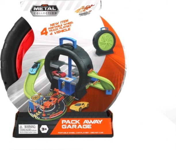 Játékkészlet abroncs alakú bőröndben 4 kisautóval