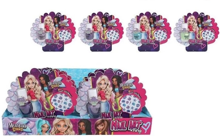 Mermaid Stars gyerek körömdíszítő készlet 4× 5 ml (körömlakkok, matricák és gyűrűk)