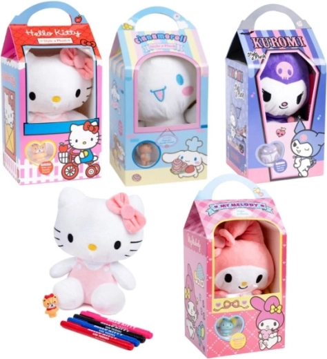 Hello Kitty stílusú, kiszínezhető plüssfigura
