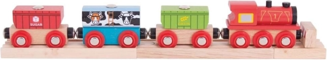 Bigjigs Rail fa vonat élelmiszerszállító vagonokkal