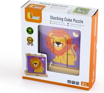 Viga safari felhúzható kockák – fa kockák gyerekeknek, 9 kocka