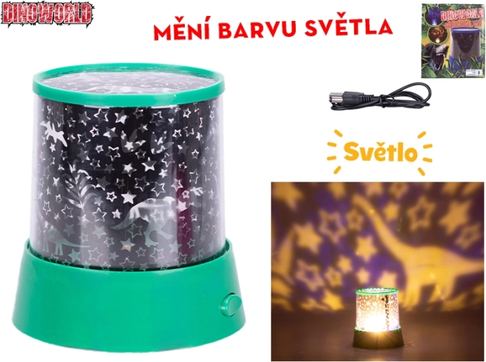 Dinoworld gyerek vetítőlámpa dinoszauruszokkal, 360° forgás és változó színek