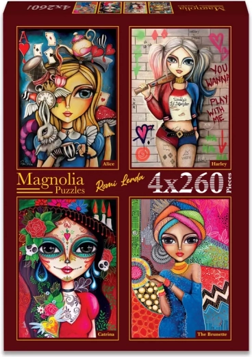 Magnolia puzzle Alenka, Harley, Catrina és Bruneta 4×260 darab