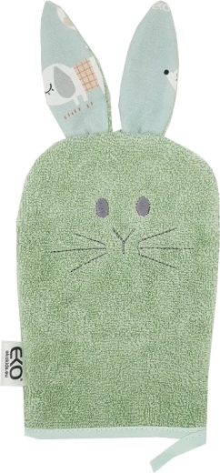 EKO pamut mosdókesztyű fülekkel Bunny olive green 20 × 15 cm