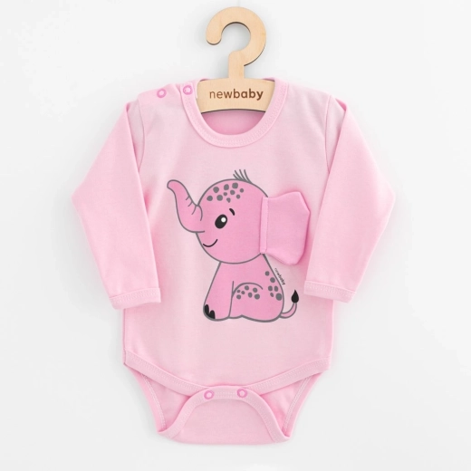 Hosszú ujjú baba body NEW BABY Happy Elephant rózsaszín 86 (12–18 hónap)