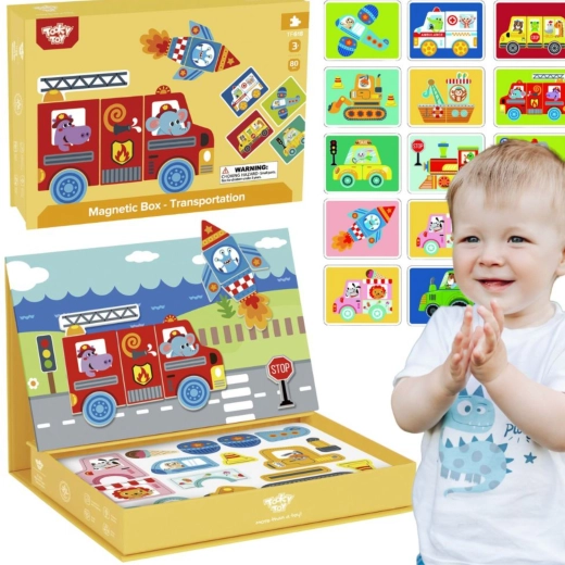 Mágneses oktató kirakó dobozban, TOOKY TOY, 80 darabos