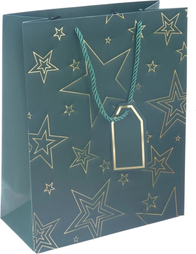 Zöld ajándék papírtáska csillag mintával 26 × 12 × 32 cm