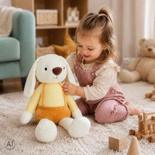 Plüss nyuszi sárga nadrágban 70 cm