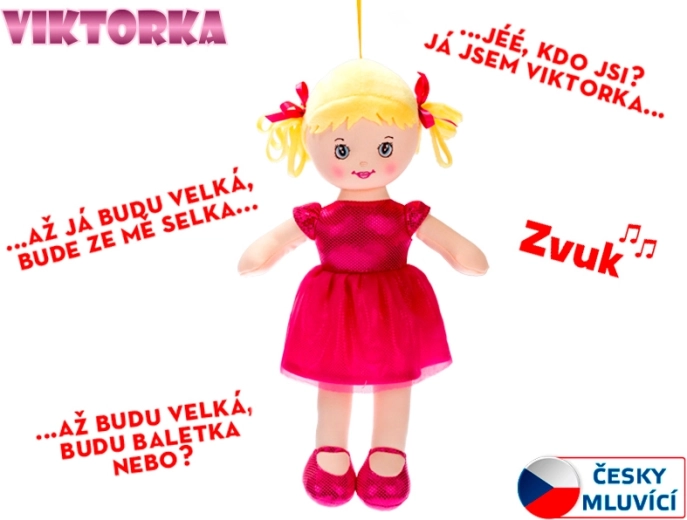 Viktorka rongybaba 32 cm, beszélő és éneklő, sötét rózsaszín