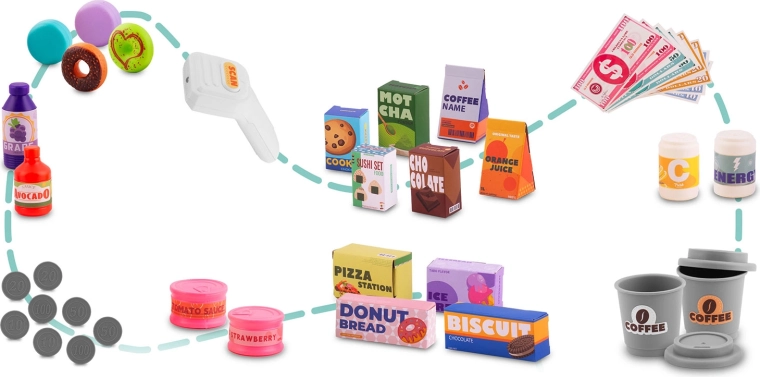 Gazdag kiegészítőkészlet a boltos játékhoz