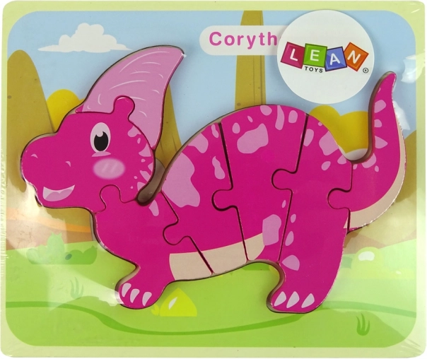Fa puzzle dinoszaurusz Corythosaurus rózsaszín és Spinosaurus lila