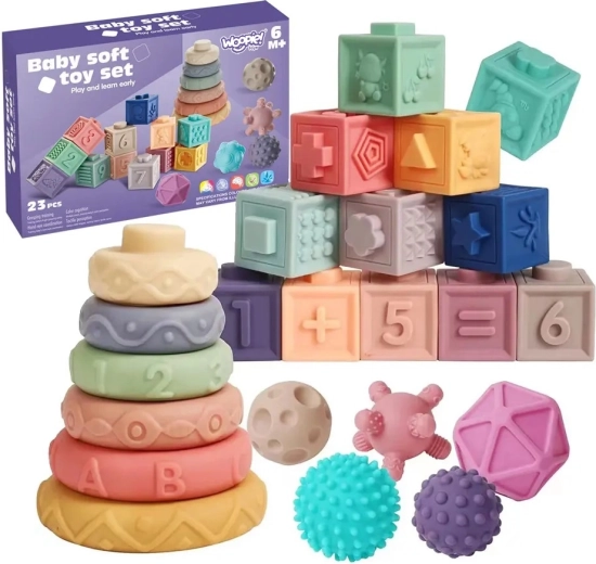 Woopie érzékszervi építőkockák 23 db gyűrűkkel és labdákkal