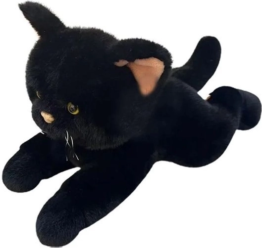 Fekvő fekete plüss cica 45 cm