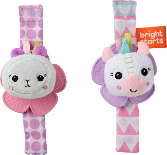 Bright Starts csörgő és rágóka csuklóra 2 db (unikornis és láma) újszülött kortól