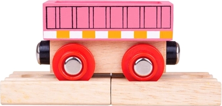 Rózsaszín BIGJIGS RAIL vagon mágneses csatlakozókkal és 2 darab fa sínnel