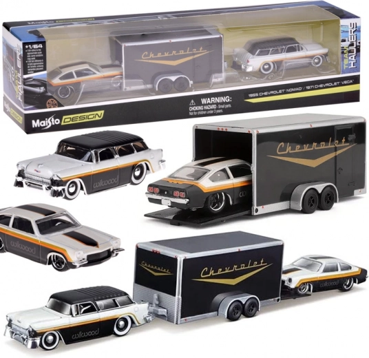 Maisto fém autók Chevrolet Nomad 1955 és Chevrolet Vega 1971 utánfutóval