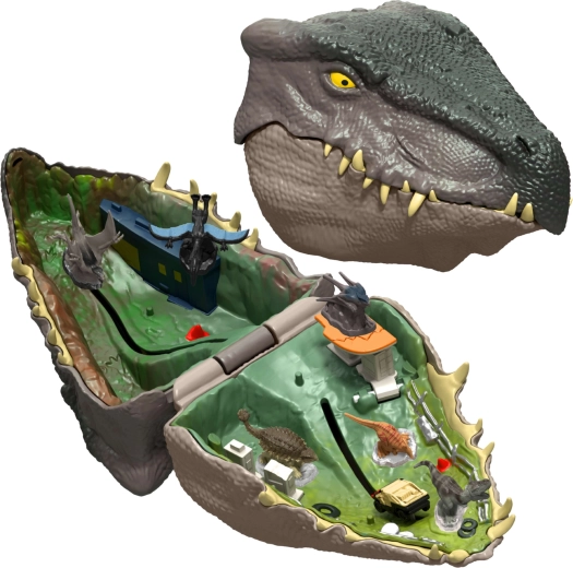Hordozható dinoszauruszfej, amely egy játékvilágot rejt