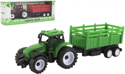 Műanyag traktor pótkocsival, 21 cm, szabadonfutó, 2 színben