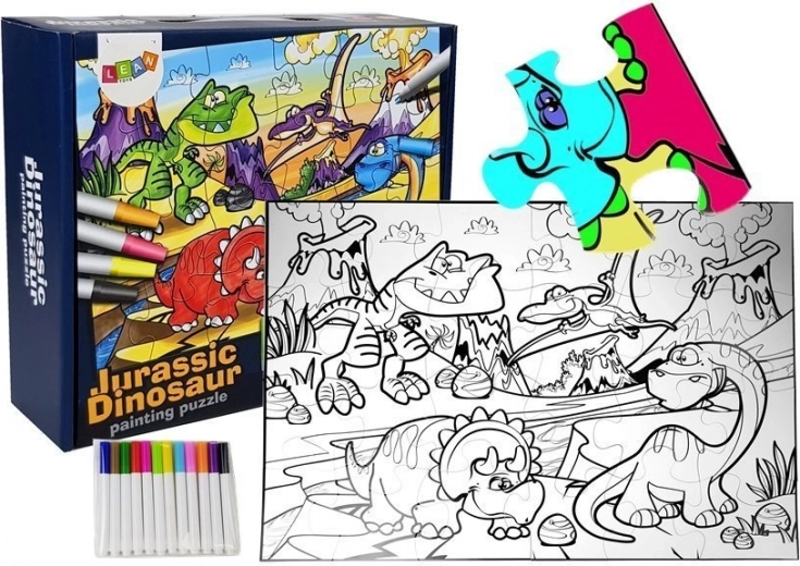 Kiszínezhető dinoszauruszos puzzle filctollakkal