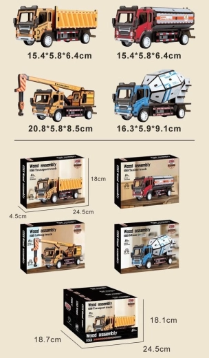 Fa építőjáték építőipari jármű visszahúzós mechanizmussal - 1 db