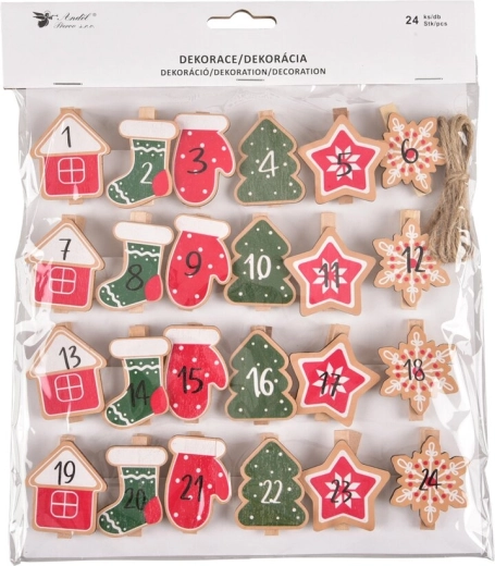 Fa csipeszek adventi kalendáriumhoz (24 db)