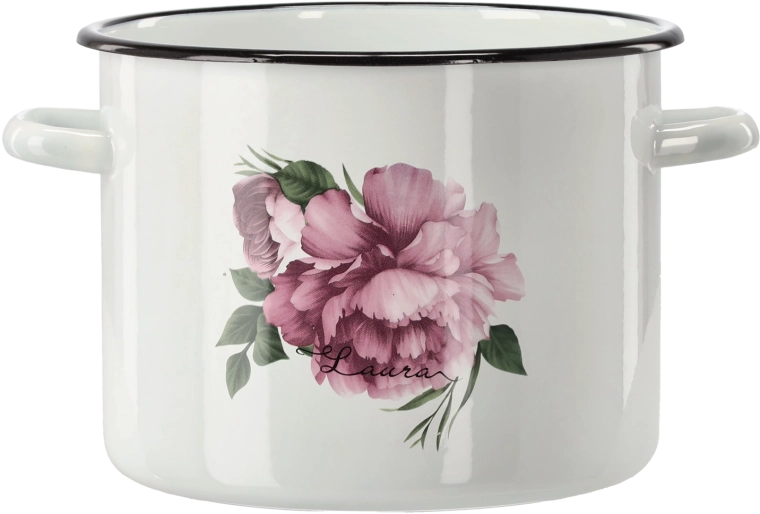 Zománcozott lábas 5,5 l, 22 cm, fehér Pünkösdi rózsa Laura