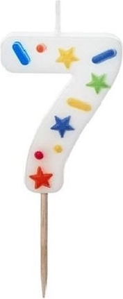 7-es számú fehér születésnapi gyertya konfettivel, 5,5 cm