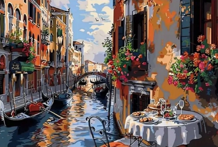 Gyémántfestés velence utcáin reggeli 30 × 40 cm