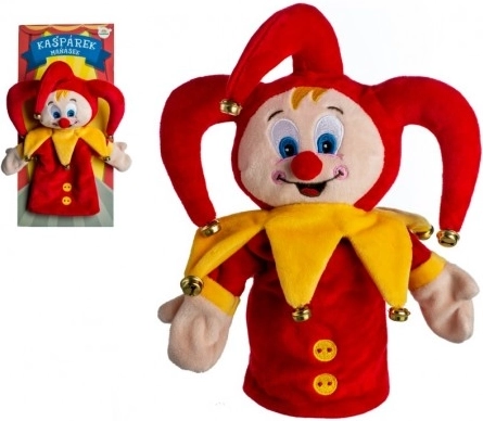 Plüss kézbáb bohóc csengőkkel, 28 cm